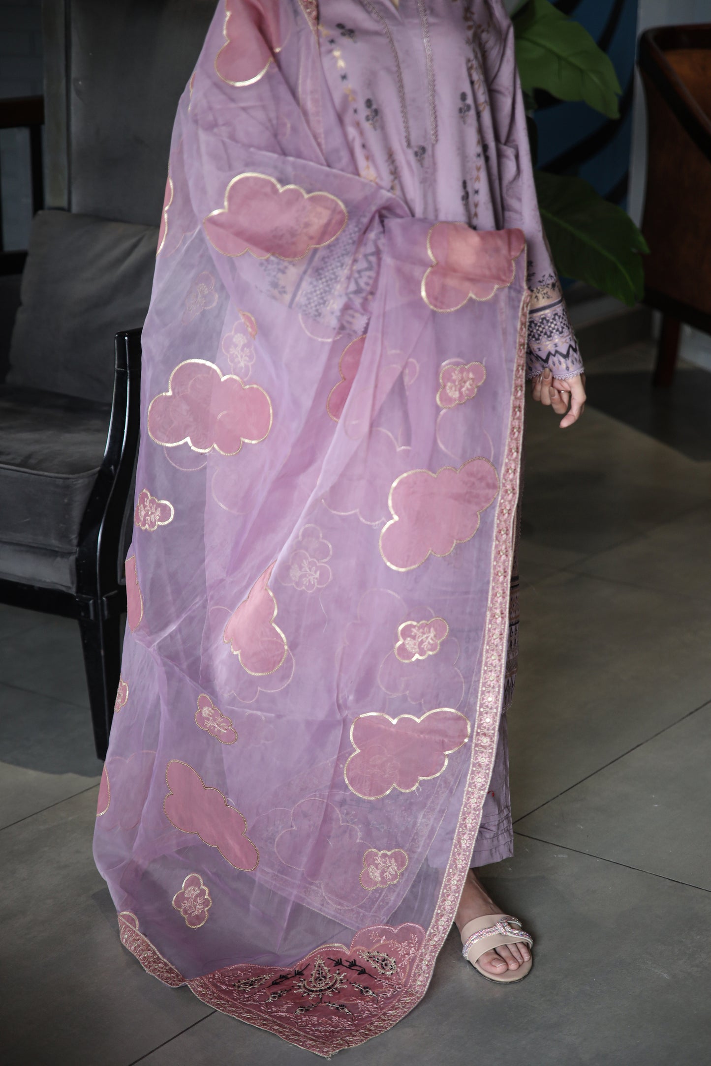 Brosha Lawn with Plain Trouser and Fancy Organza Dupatta