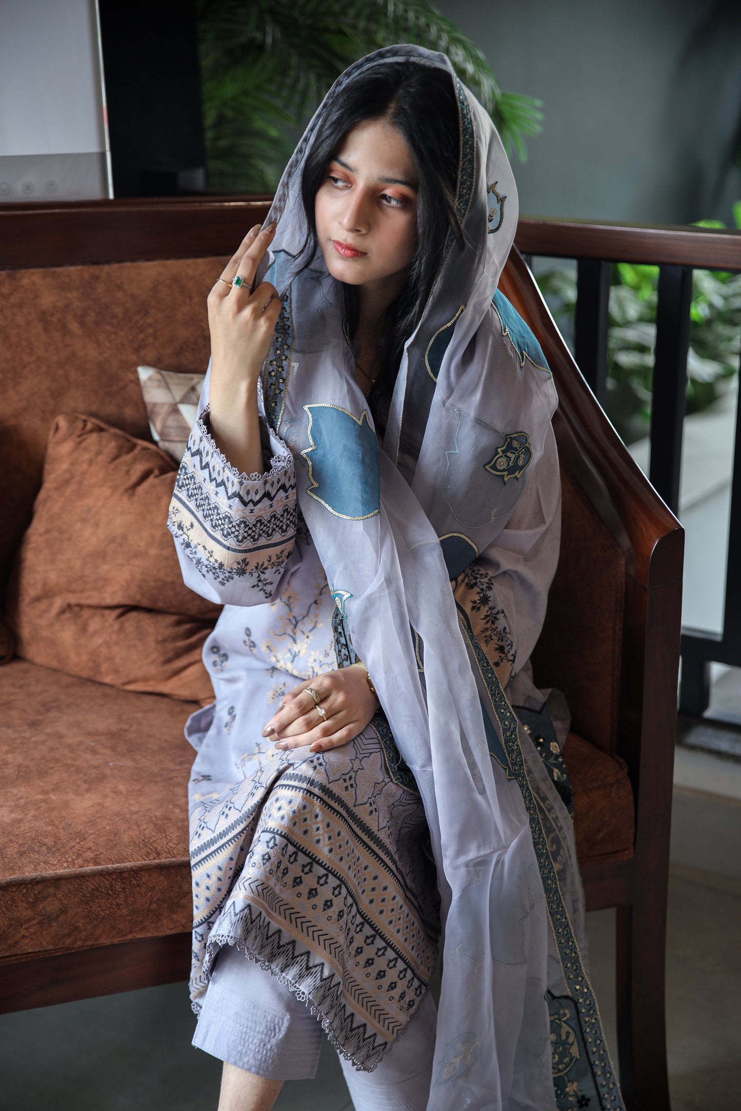 Brosha Lawn with Plain Trouser and Fancy Organza Dupatta