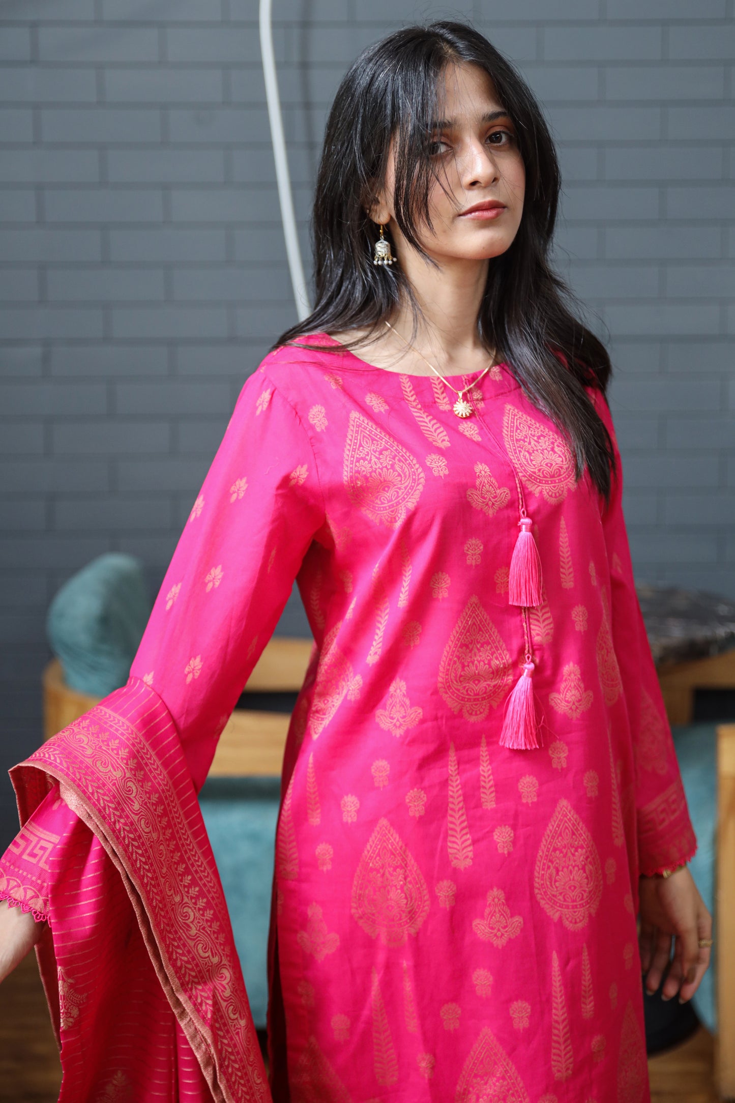 Fancy Lawn Brosha with Plain Trouser and Banarsi Lawn Dupatta