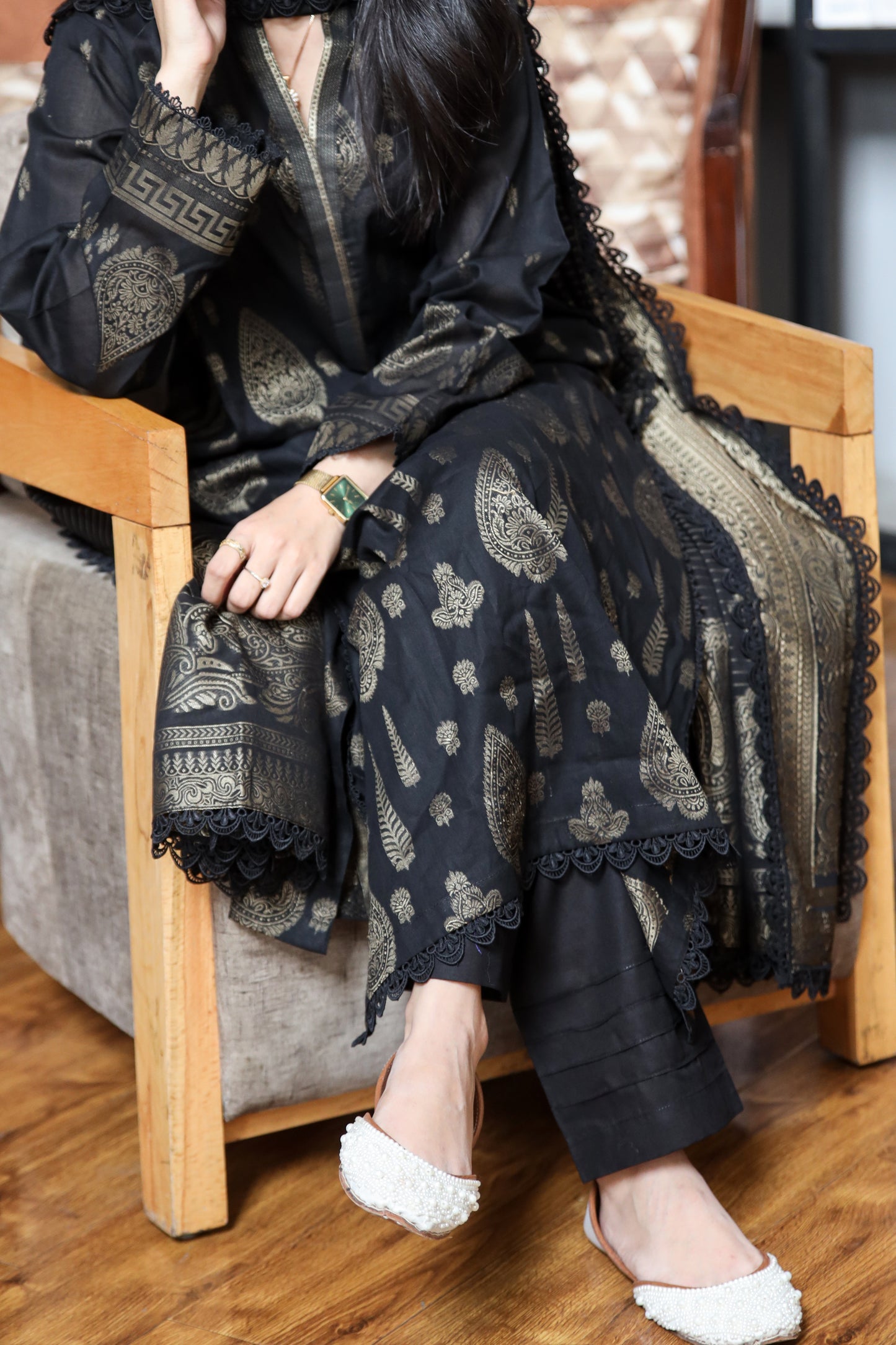 Fancy Lawn Brosha with Plain Trouser and Banarsi Lawn Dupatta