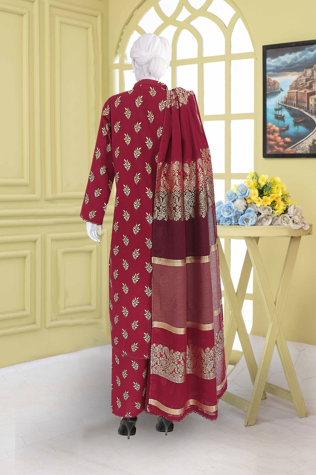 AlKaram Khaddar 3 Piece with Matching Trouser and Banarsi Tilla Shawl