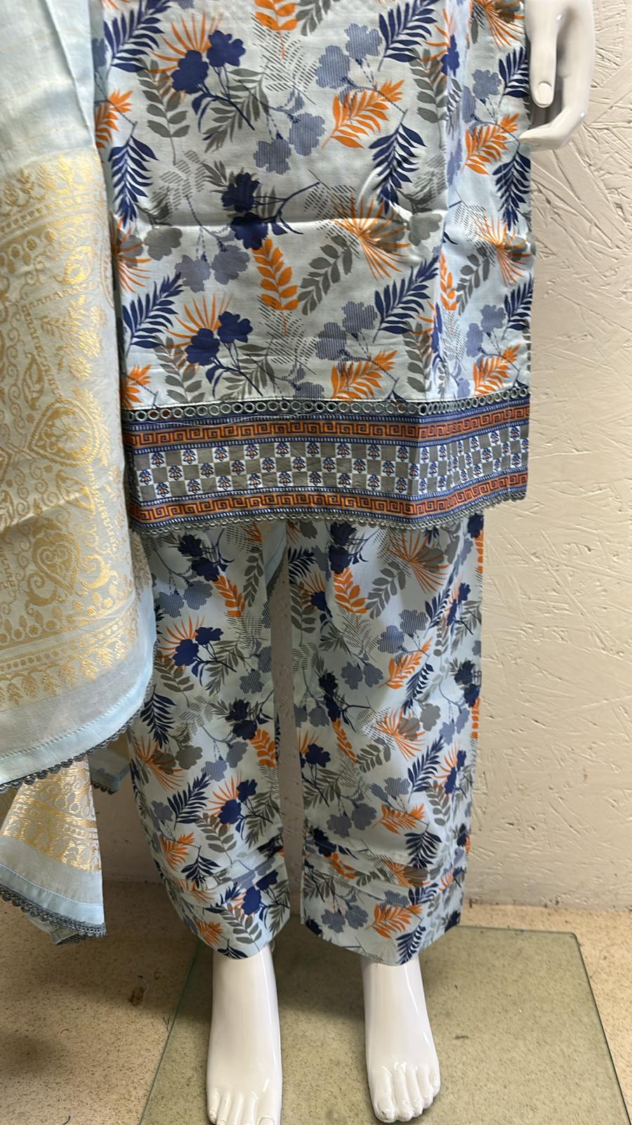 Luxury Lawn 3 Piece with Matching Trouser and Banarsi Dupatta