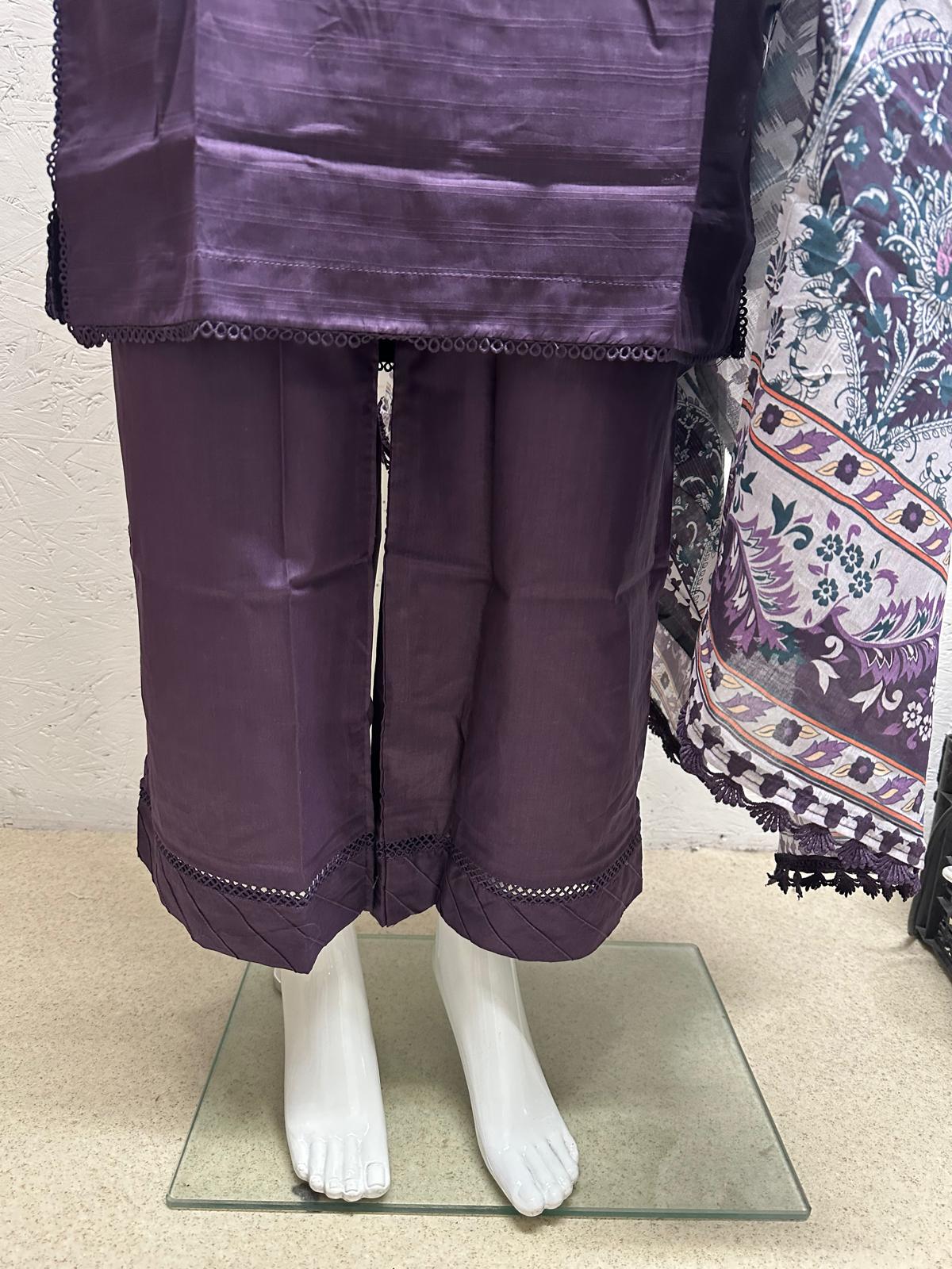 Slub Lawn 3 Piece with Plain Trouser and Printed Lawn Dupatta