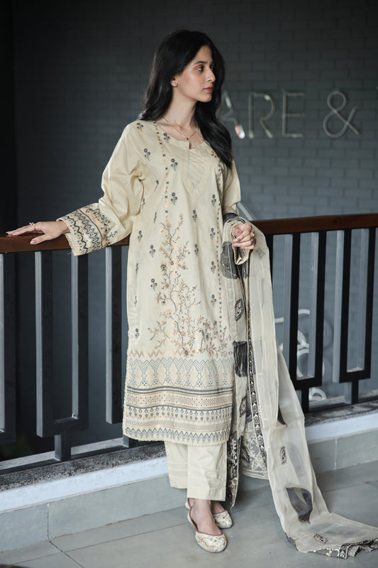Brosha Lawn with Fancy Organza Dupatta