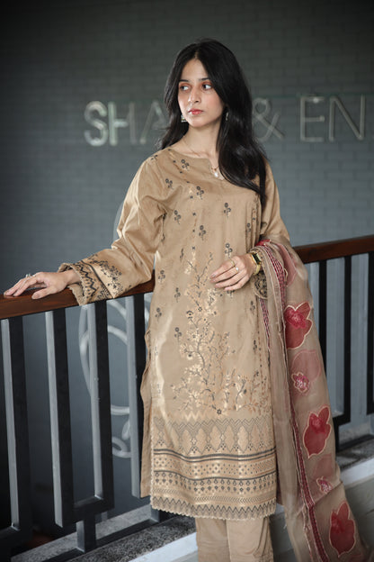 Brosha Lawn with Plain Trouser and Fancy Organza Dupatta