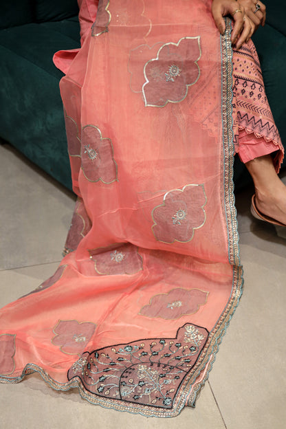 Brosha Lawn with Plain Trouser and Fancy Organza Dupatta