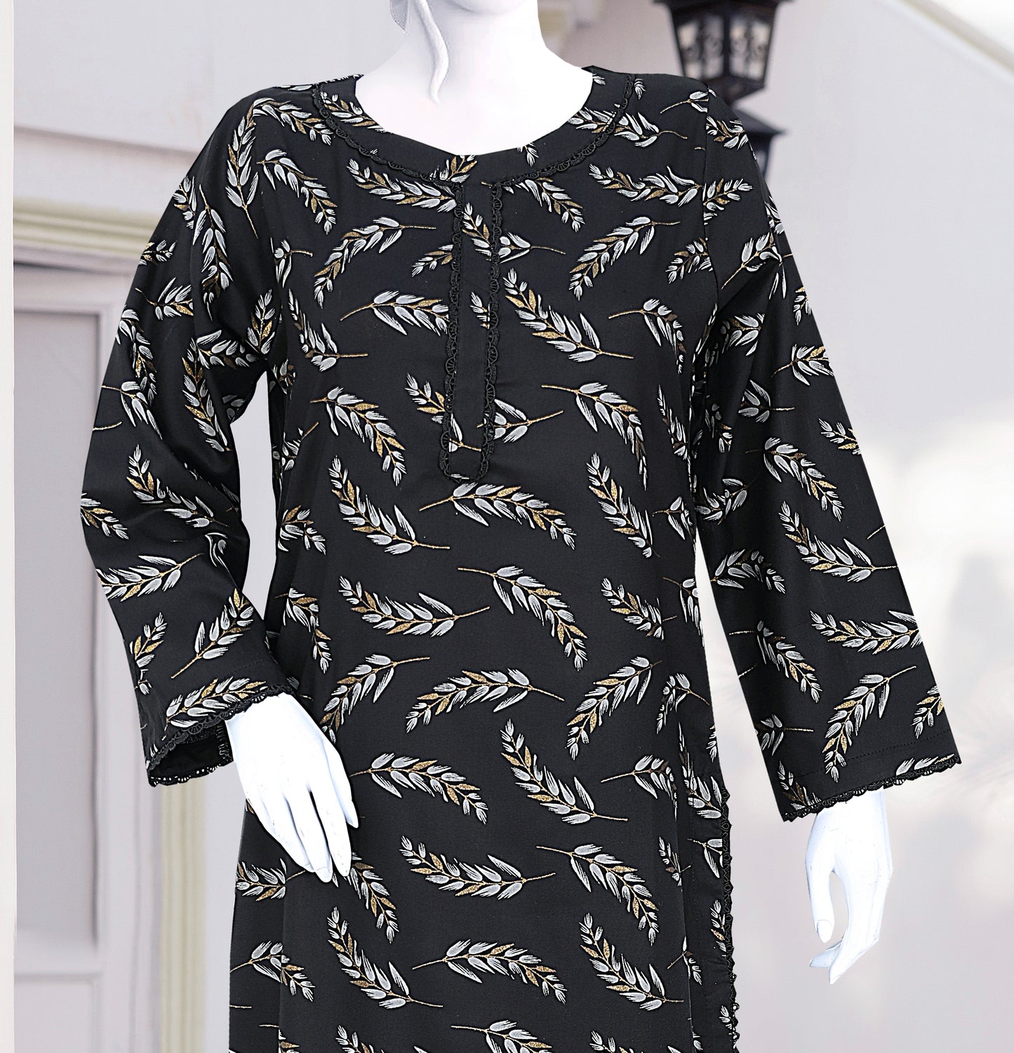 AlKaram Dhanak 2 Piece Beautiful Leaf Pattern With Plain Trouser