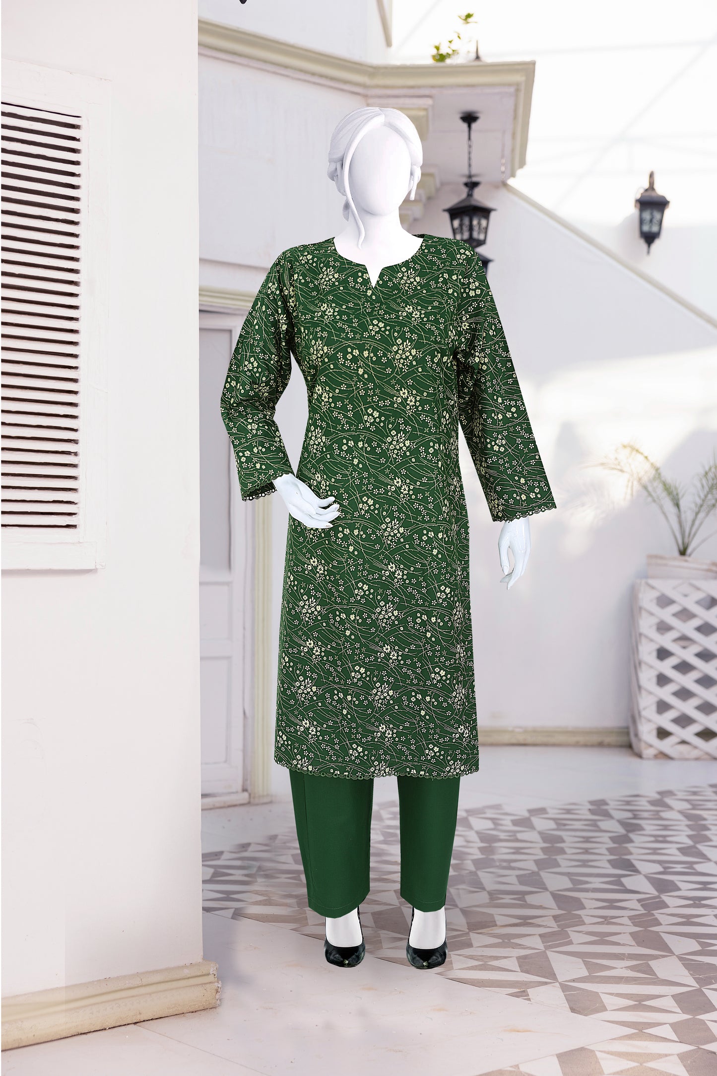 AlKaram Dhanak 2 Piece Beautiful Leaf Pattern With Plain Trouser