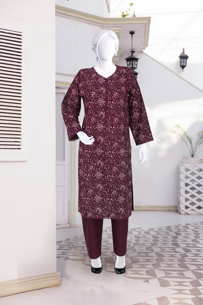 AlKaram Dhanak 2 Piece Beautiful Leaf Pattern With Plain Trouser