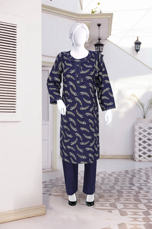 AlKaram Dhanak 2 Piece Beautiful Leaf Pattern With Plain Trouser