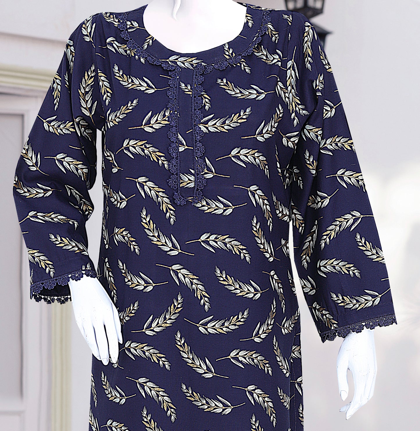 AlKaram Dhanak 2 Piece Beautiful Leaf Pattern With Plain Trouser