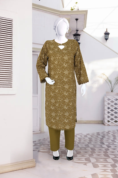 AlKaram Dhanak 2 Piece Beautiful Leaf Pattern With Plain Trouser