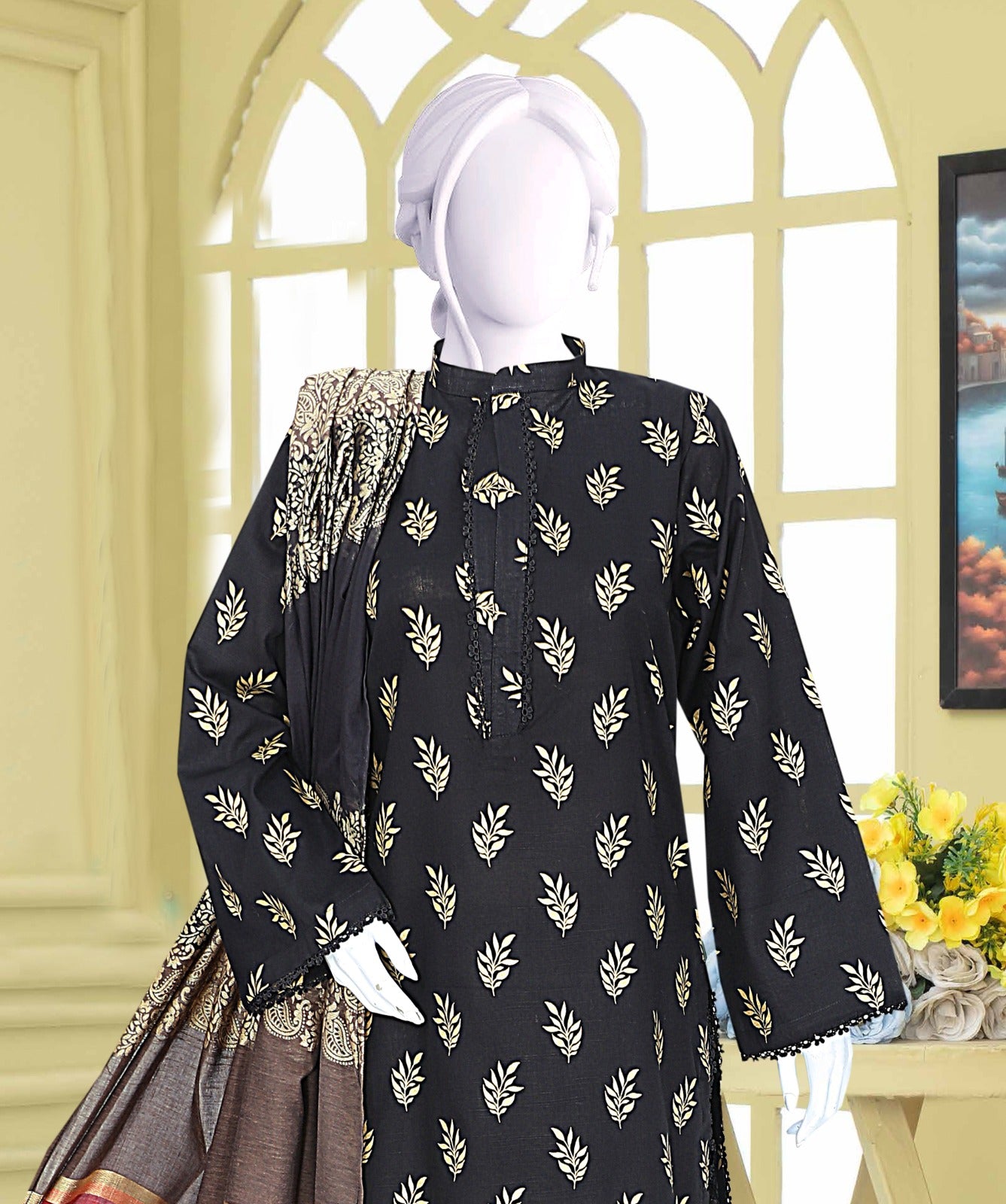 AlKaram Khaddar 3 Piece with Matching Trouser and Banarsi Tilla Shawl