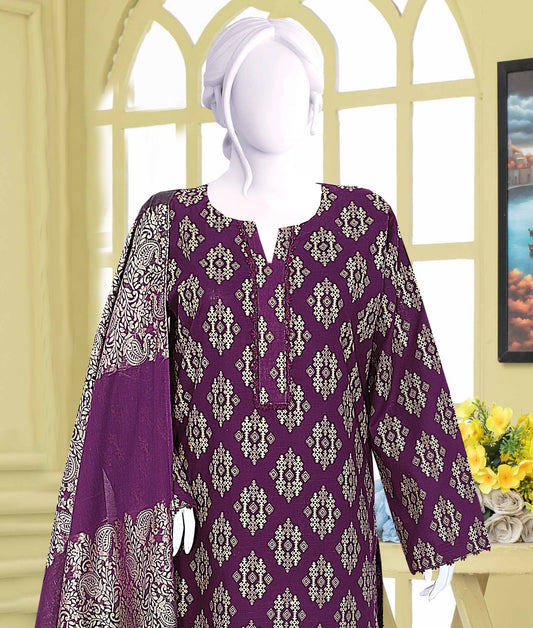 AlKaram Khaddar 3 Piece with Matching Trouser and Banarsi Tilla Shawl
