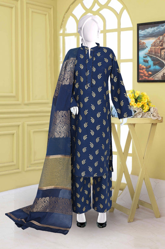 AlKaram Khaddar 3 Piece with Matching Trouser and Banarsi Tilla Shawl