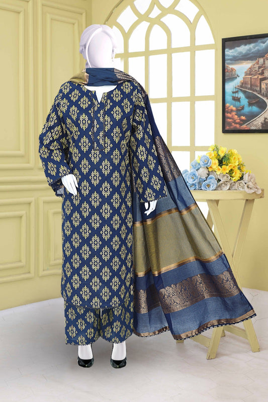 AlKaram Khaddar 3 Piece with Matching Trouser and Banarsi Tilla Shawl