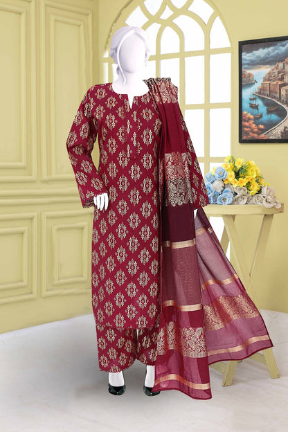 AlKaram Khaddar 3 Piece with Matching Trouser and Banarsi Tilla Shawl