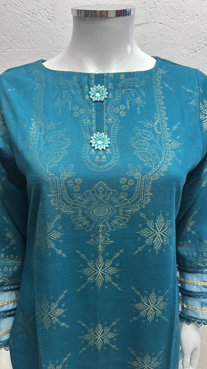 Jacuard Brosha Khaddar 3 Piece with Plain Trouser and Heavy Jacuard Brosha Khaddar Shawl