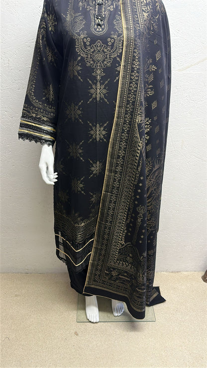 Jacuard Brosha Khaddar 3 Piece with Plain Trouser and Heavy Jacuard Brosha Khaddar Shawl