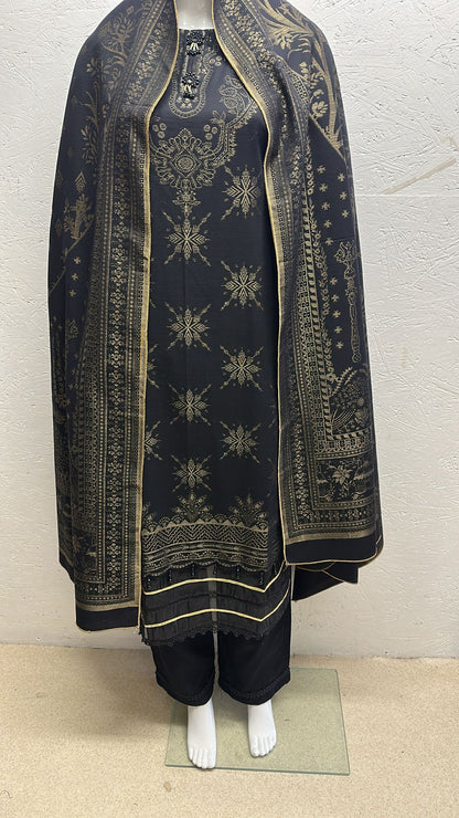 Jacuard Brosha Khaddar 3 Piece with Plain Trouser and Heavy Jacuard Brosha Khaddar Shawl