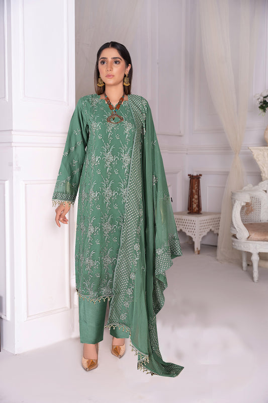 Breeze Exclusive Embriodery Shirt with Raw Silk Trouser and Embriodery Dupatta