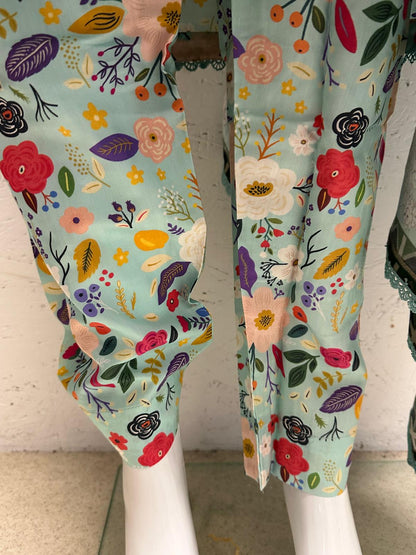 Linen Viscose 3 Piece with Matching Trouser and Printed Dupatta