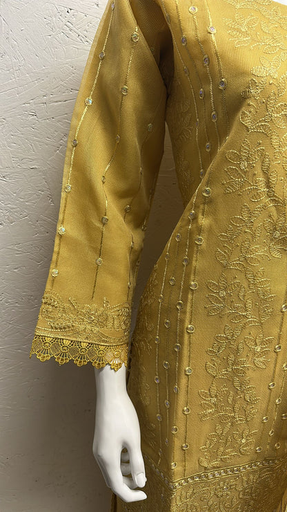 Net 3 Piece with Plain Trouser and Heavy Embriodery Net Dupatta